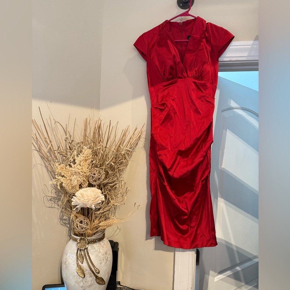 Xscape red satin mid dress size 8